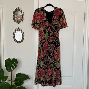 Summery Midi Dress with Green & Pink Floral Print - Lauren Ralph Lauren